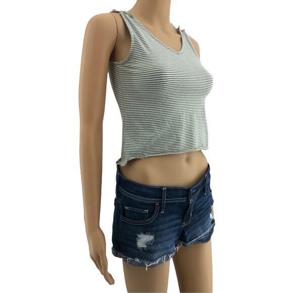 J. Jill XS Cream Green Striped Mallgoth Grunge Safety Pin Crop Top Tank - Picture 2 of 7